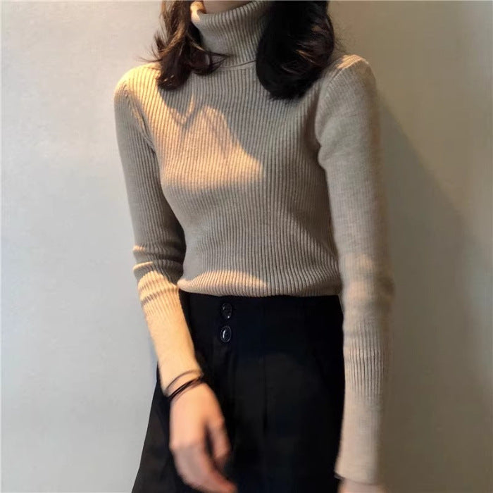 Western-style turtleneck black long-sleeved sweater women's autumn new slim-fit slimming inner sweater base shirt top
