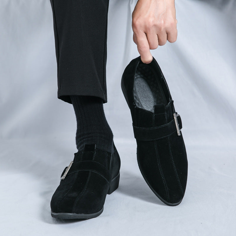 Cross-border plus size men's pointed frosted loafers size 38-46 men's lace-up British one-step buckle leather shoes