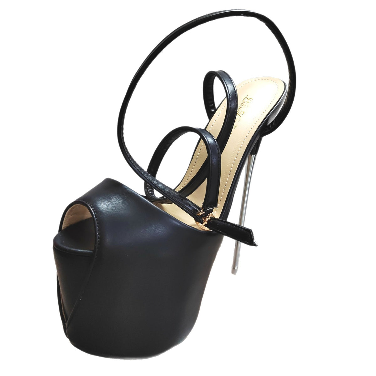 European and American Cross-Border New Style Thin Heel 19cm Steel Heel Strap Peep-Toe Large Size Sky-High Black High Heels Women's Shoes