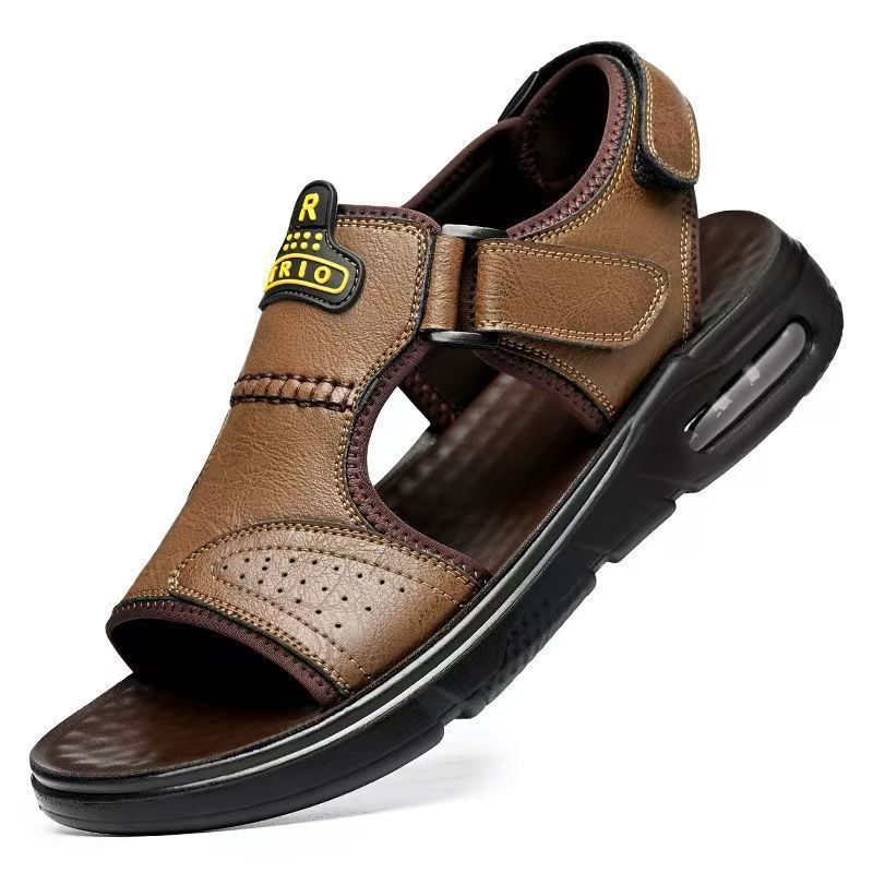 Men's Sandals 2024 New Summer Men's Shoes Hole Shoes Soft Sole Non-slip Beach Shoes Velcro Casual Leather Shoes Trendy