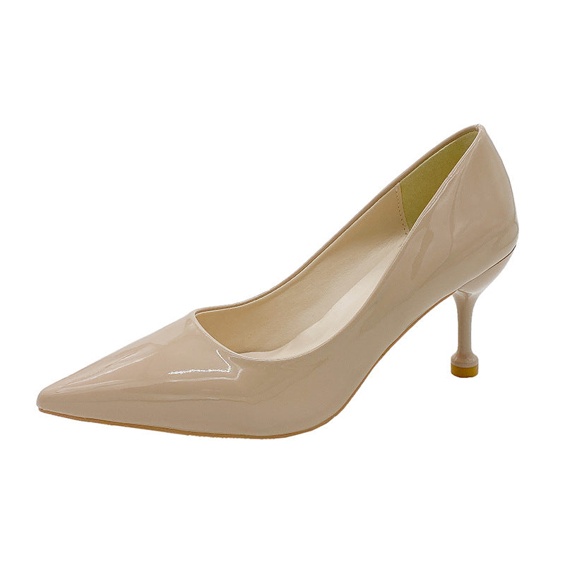 Bright Patent Leather High Heels girls Pointed 2024 Spring and Autumn Korean Style Internet Celebrity Sexy Etiquette Stiletto Heel Pointed Shoes