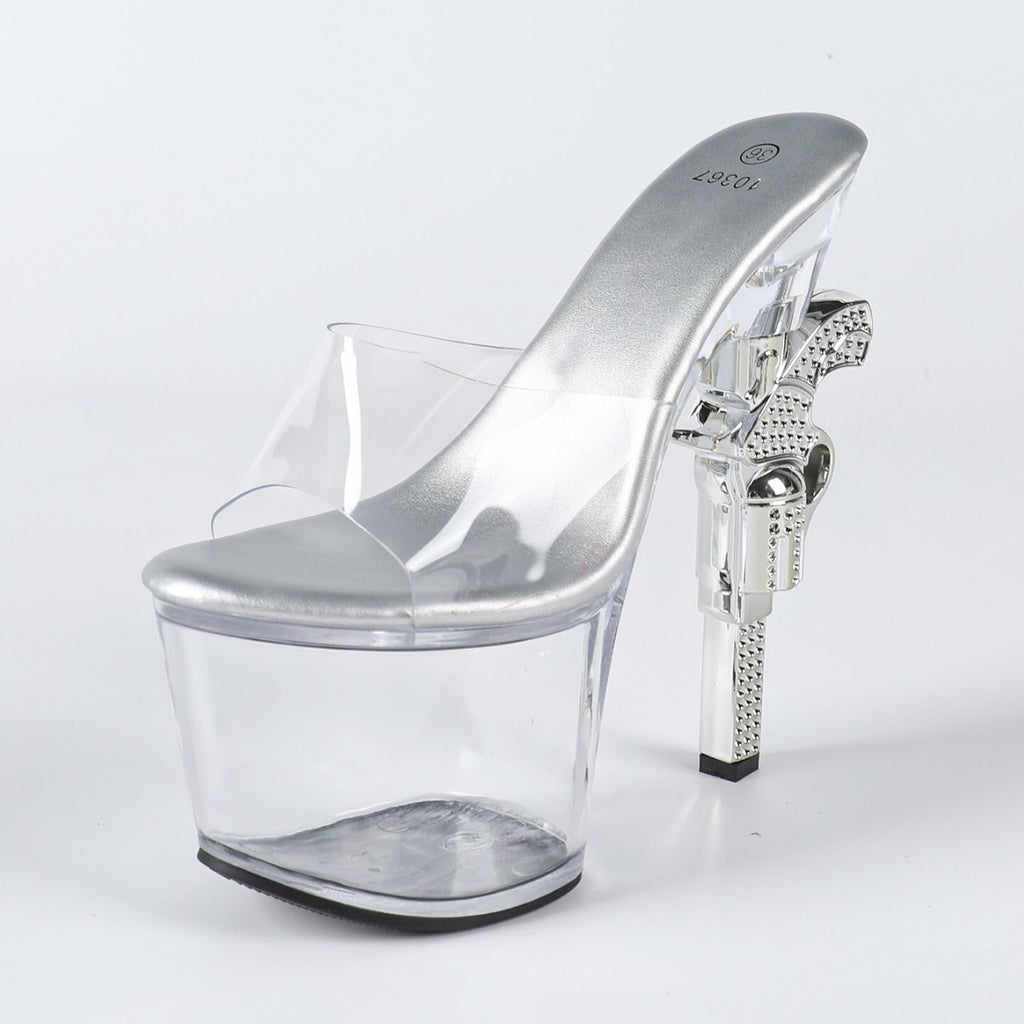 girls European and American Ultra-High Heels, Waterproof Platform, Gun Heels, Special-Shaped Heels, Fashionable and Sexy Nightclub Slippers
