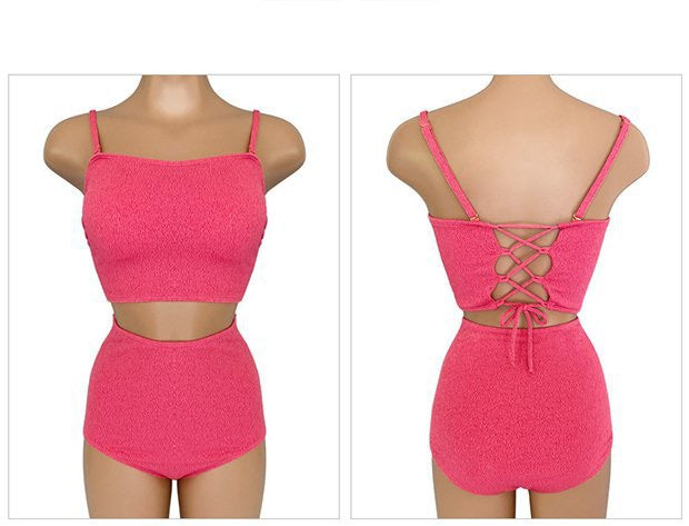 Fresh and Simple Swimsuit for Women 2025 Solid Color Korean and Japanese Style Two-Piece Swimsuit High-Waisted Triangle Slimming Bikini for Women