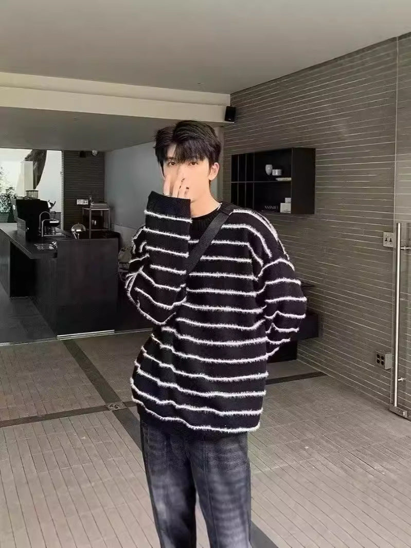 Striped Sweater Men's and Women's Autumn and Winter American Style Retro Laid-back Style Round Neck Loose All-match High-end Sweater Top