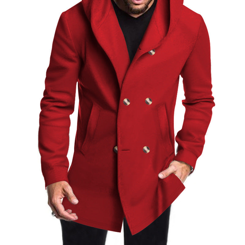 New Cross-Border Amazon Classic Mid-Length Slim-Fit Jacket European and American Foreign Trade Solid Color Casual Hooded Windbreaker for Men