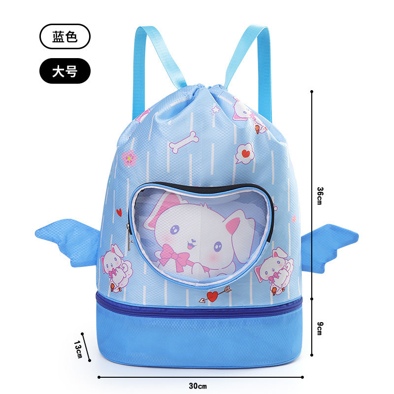 Children's Swimming Bag, Wet and Dry Separation Waterproof Storage Bag, Portable Backpack for Boys and Girls, Cute Cartoon Beach Backpack