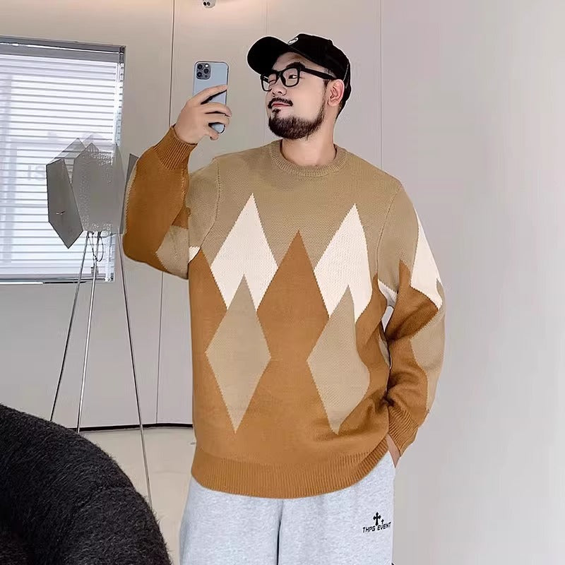 Trendy Brand plus size Men's Autumn and Winter Fake Two-piece Sweater Pullover Fatty Plus Plus Casual Fashion Loose Knitted Sweater