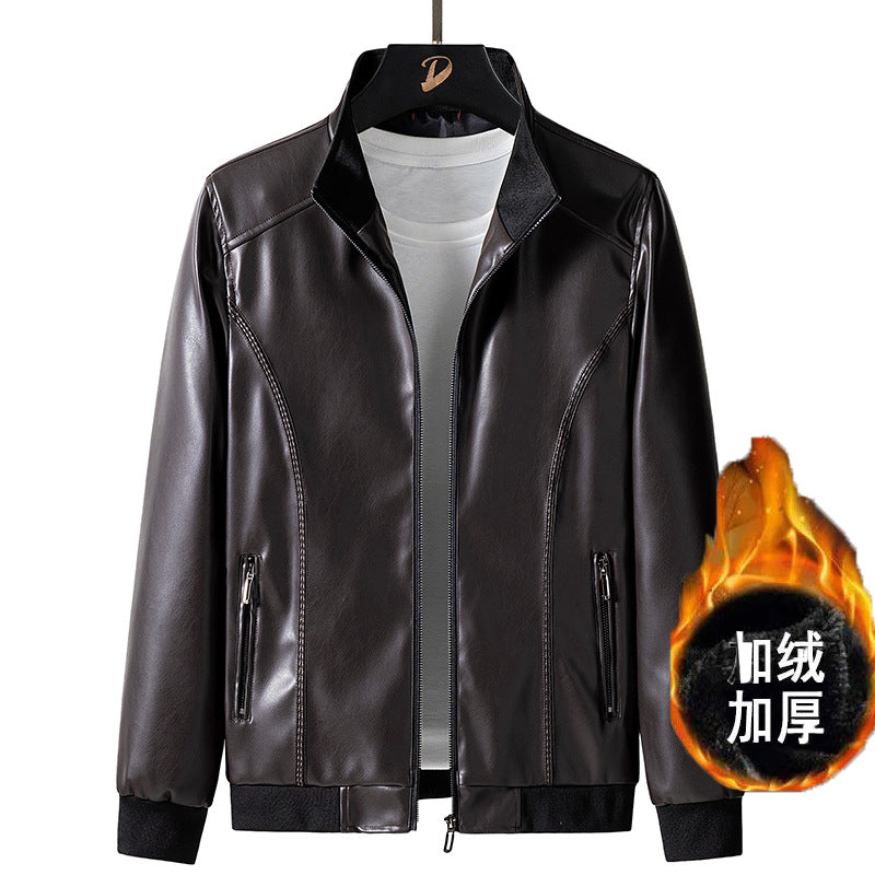 Spring and Autumn Men's Lapel Leather Jacket Loose Fashionable Fat Plus Size Extra Large Size Leather Jacket for Fat Men Casual Thin Leather Jacket
