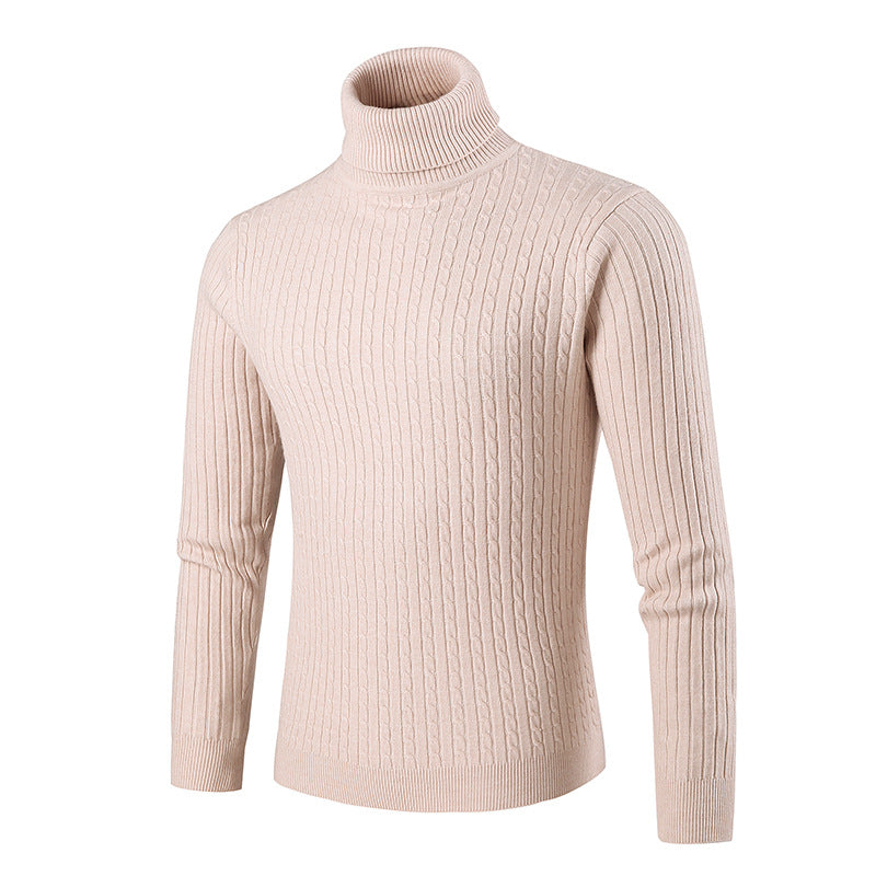 Foreign Trade 2024 New Men's Turtleneck Sweater Men's Autumn and Winter Simple Twist Knitted Shirt Inner Base Shirt Men's Top