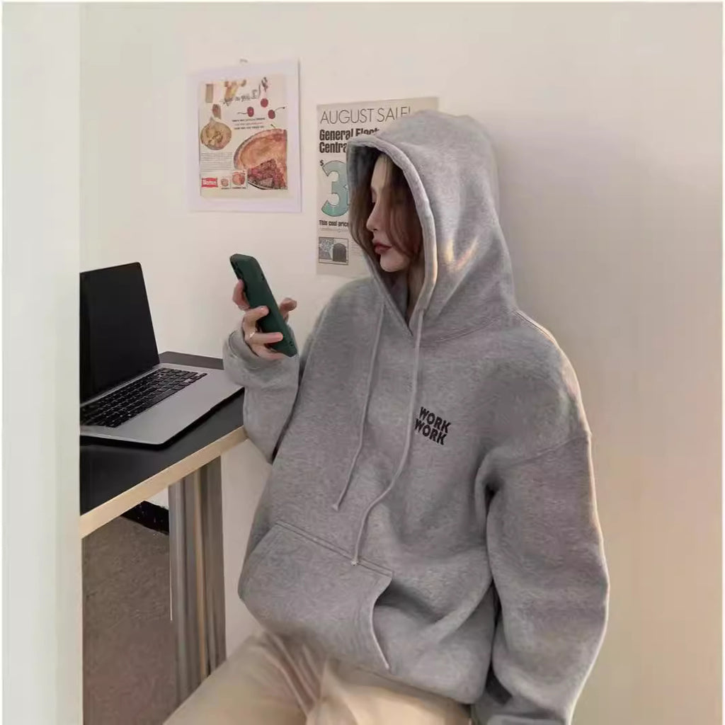 Hd3315 # 250g Korean Style Ins Velvet Letter Hoodie Loose Hooded Sweatshirt Long-Sleeved Pullover Top