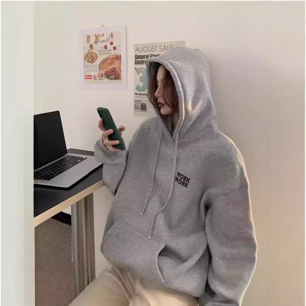 Hd3315 # 250g Korean Style Ins Velvet Letter Hoodie Loose Hooded Sweatshirt Long-Sleeved Pullover Top