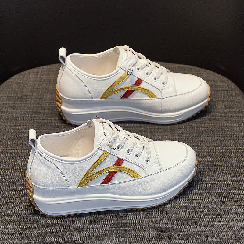 Women's White Sneakers with Hidden Height Increase, 2026 Spring New Casual Sports Shoes, Lightweight Platform Thick-Soled Dad Shoes for Women