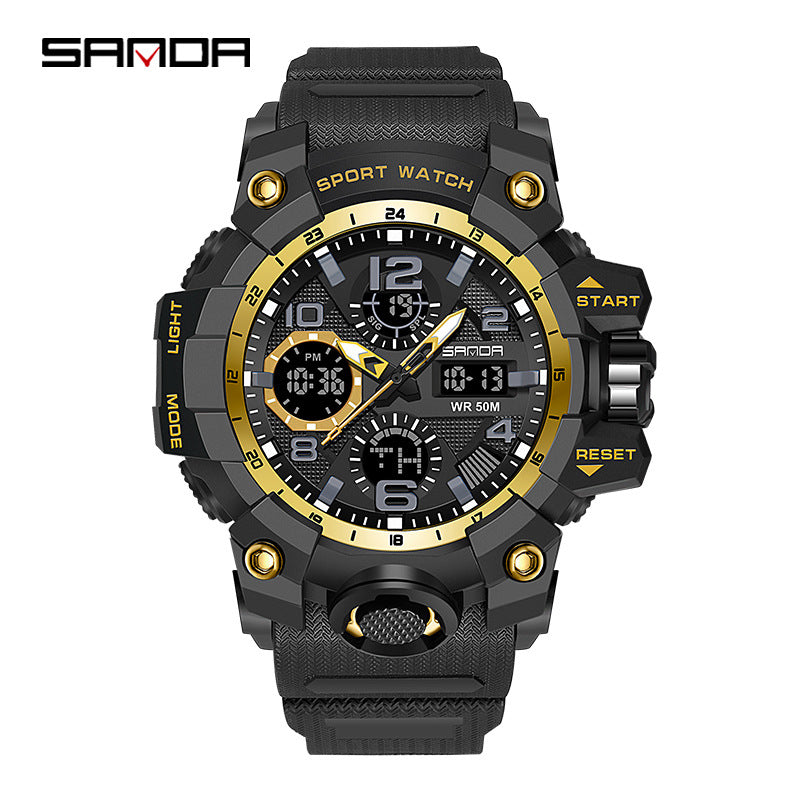 Sanda Hot-Selling Watch Korean Version Student Party Multi-Functional Waterproof Alarm Clock Electronic Watch Cool Dual Display Luminous Sports Watch