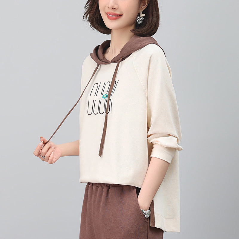 Mom Hooded Pullover Sweatshirt Women's Loose Spring and Autumn 2024 New Middle-aged Casual Fashionable Collocation