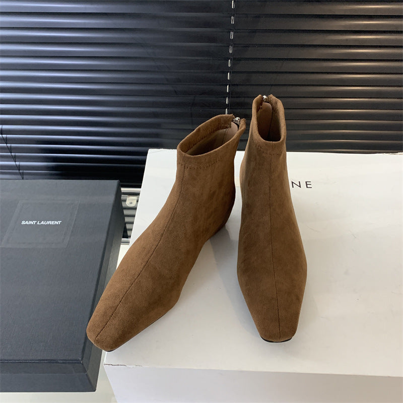 Niche Design Inner Heightening Wedge Short Boots for Women 2025 Autum Slim Boots Square Toe Back Zipper French Ankle Boots