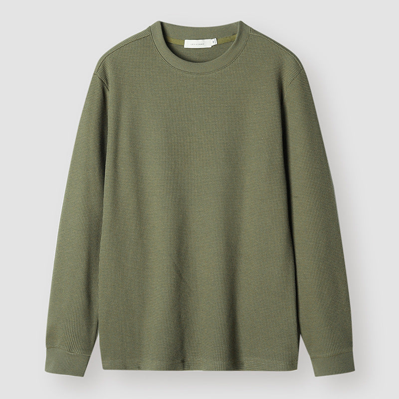 3-in-1 Blended Heavyweight Double-Sided Waffle Men's Sweatshirt 2025 Spring Round Neck T-Shirt Pure Color Pullover Top