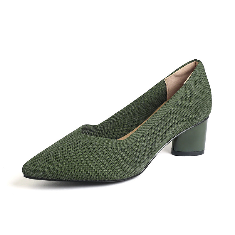Princess High-Heeled girls Chunky Heel New Style Pointed Toe V-Cut Straight Pattern Solid Color Versatile French-Style Girl's Single Shoe Fashionable Women's Mid-Heel
