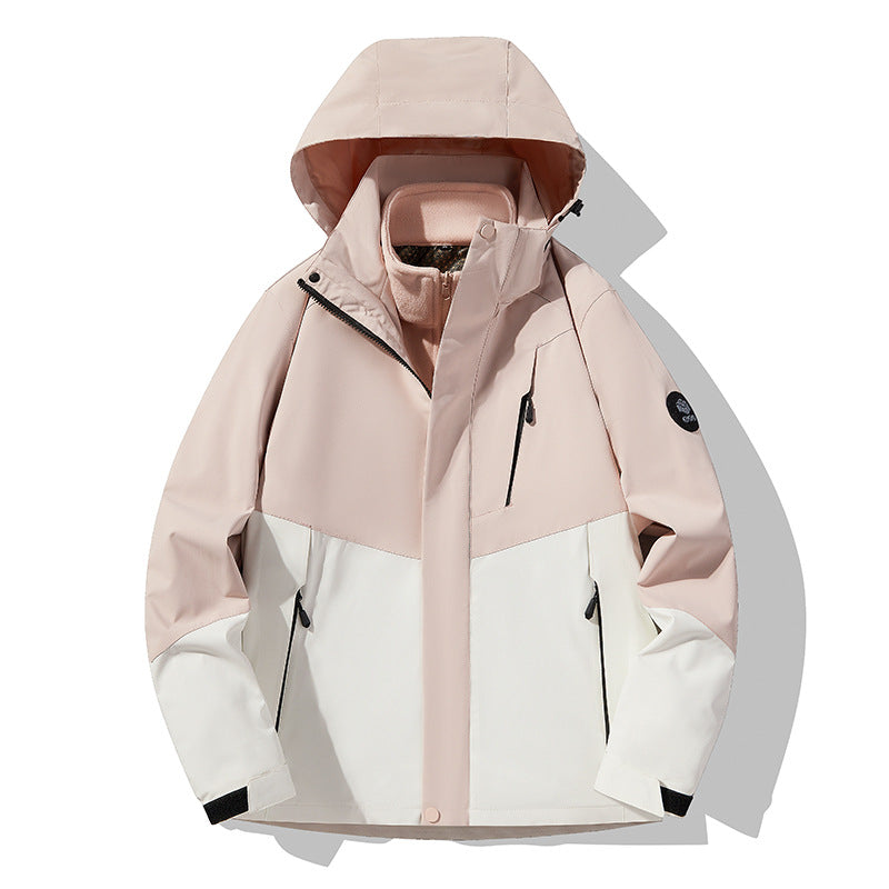 Three-In-One Detachable Autumn and Winter Jacket for Couples, Unisex Windproof and Waterproof Mountaineering Clothing with Fleece Lining