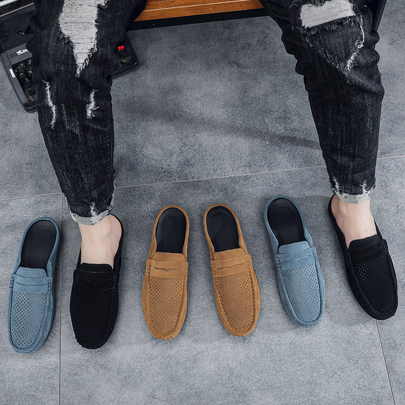 Men's loafers half support breathable closed toe slip-on loafers slip-on half slippers men's heel-free loafers men