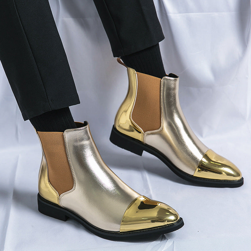 Men's Cross-border plus size New Casual Leather Boots Fashionable High-top Chelsea Boots Korean Fashionable Retro Leg Leather Shoes