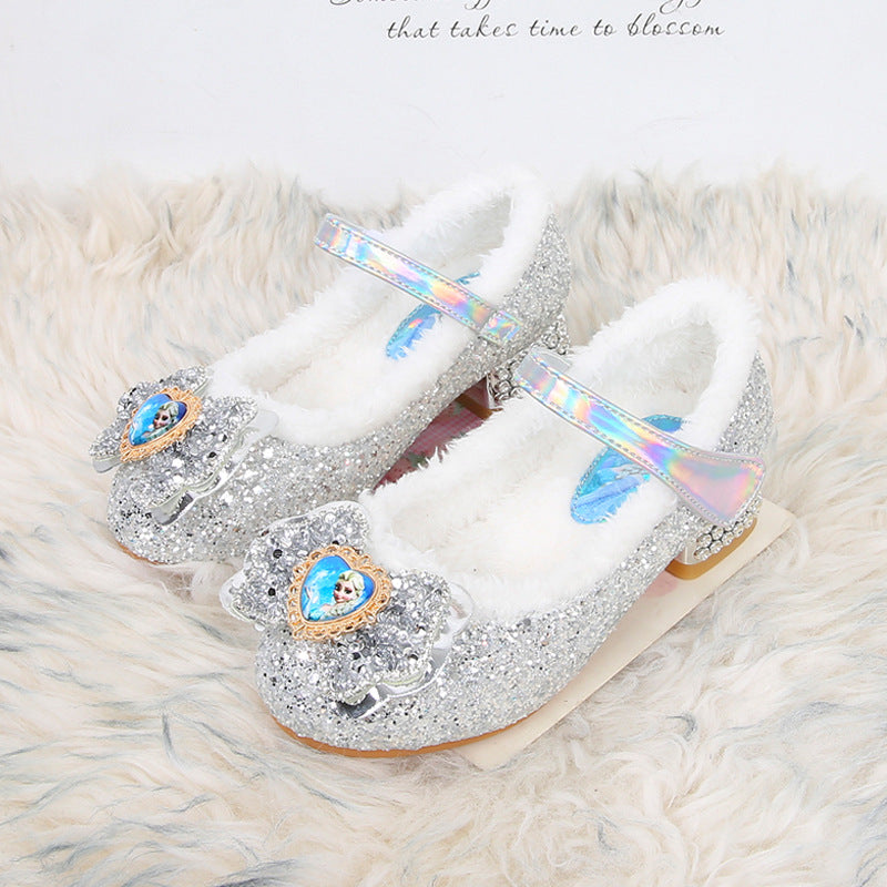 Velvet Girls High Heels Winter New Children Princess Shoes Little Girl Cotton Shoes Baby Fluffy Shoes Aisha Children's Shoes