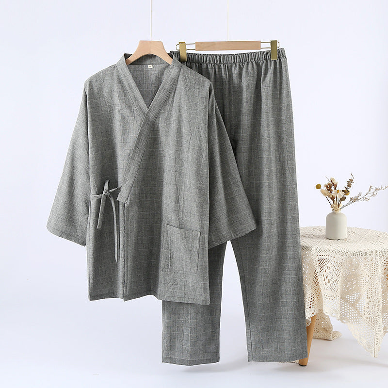 Japanese Style Wuyin Couples Kimono Pajamas Cotton Yarn Cropped Sleeve Pants Home Clothes suit Thin Loose Sweatshirt