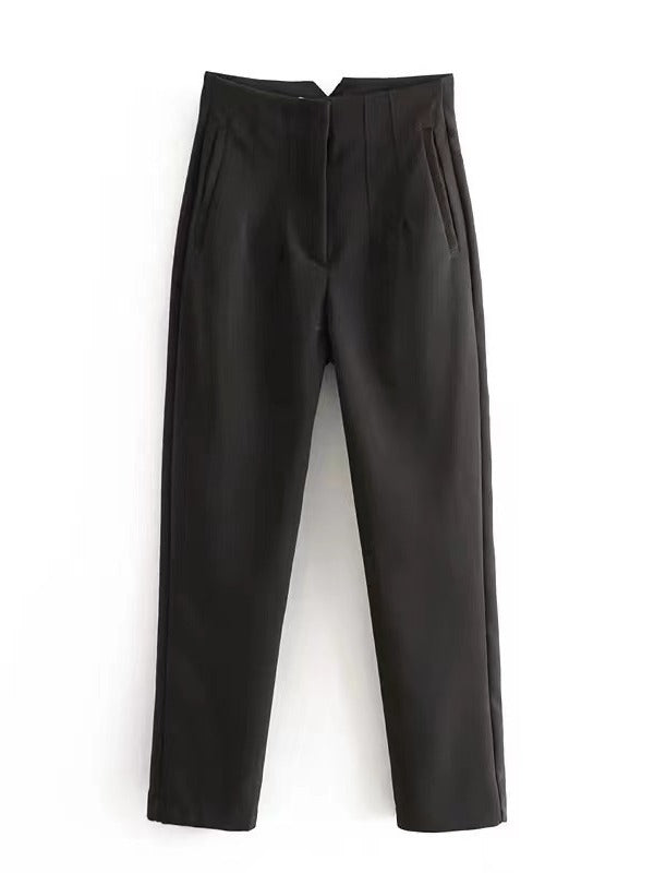 Women's Trousers European and American Amazon Cross-Border New Slim Fit Solid Color Pleated Micro-Elastic Formal Straight Pants Casual Pants