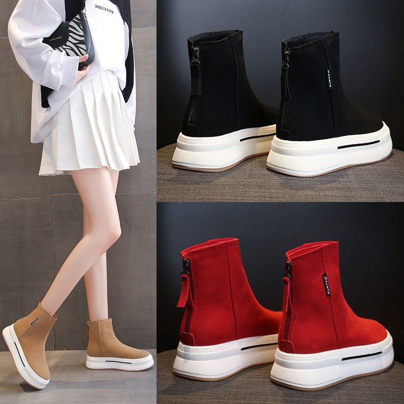 Short Boots for Women, Autumn and Winter Single Boots, 2025 New Thick-Soled Women's Shoes, New Versatile Casual Zipper Slip-On Boots