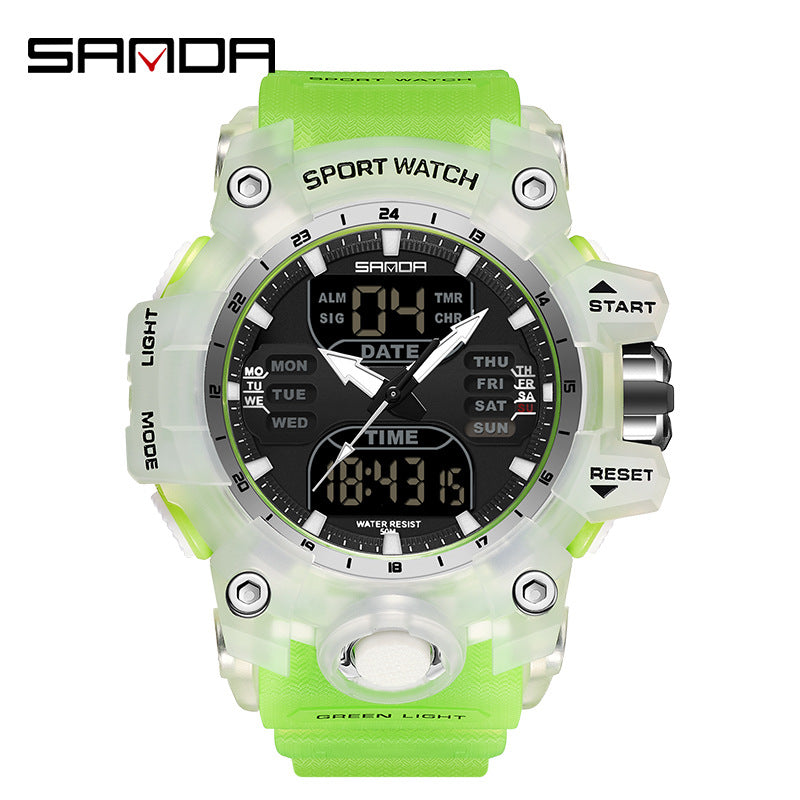 Sanda Hot-Selling Watch Korean Version Student Party Multi-Functional Waterproof Alarm Clock Electronic Watch Cool Dual Display Luminous Sports Watch