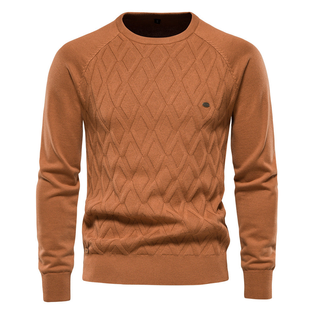 Men's Sweater Men's New Pure Cotton Sweater Men's High Quality Autumn and Winter Sweater 2024 Pullover Solid Color Cross-Border
