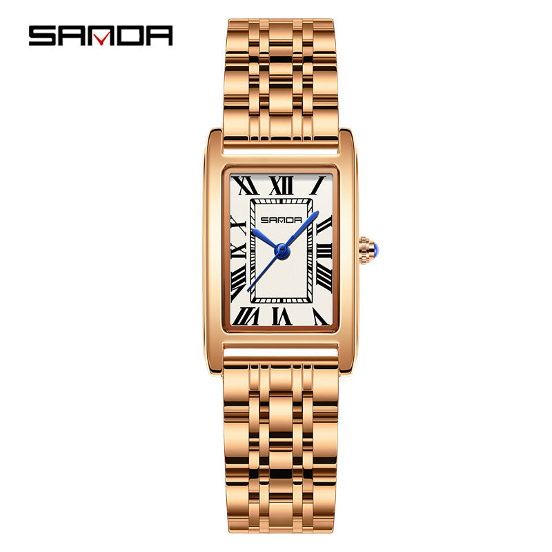 Sanda Live Hot Couple Watch Vintage Square Quartz Watch Waterproof Roman Scale Men's and Women's Watches