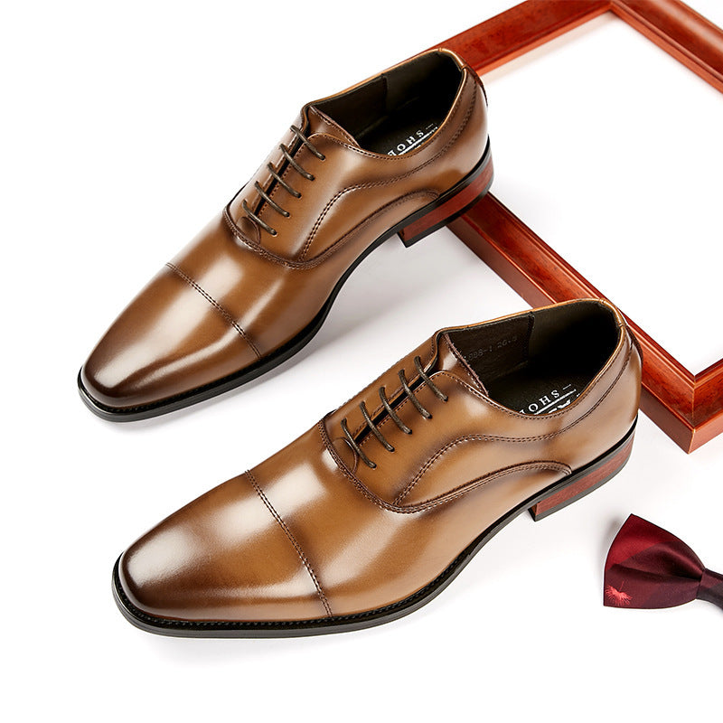 Japanese Style 2026 New Model Genuine Leather Business Shoes for Men, Three-Strap Formal Shoes, Pointed Toe Office Wedding Oxford Shoes with Wooden Sole