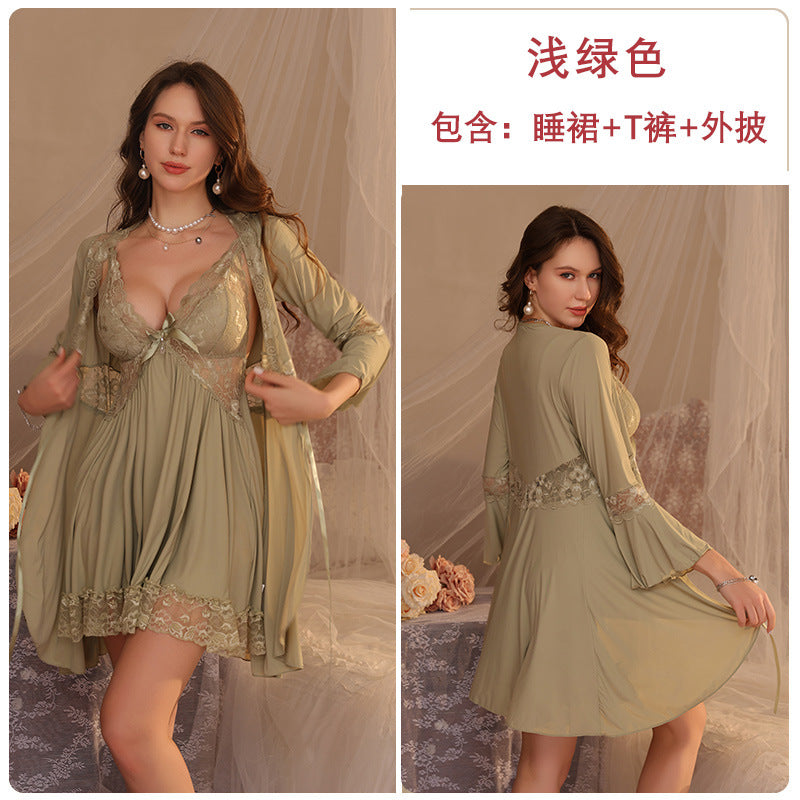 Sexy Pajamas, Temptation, Pure Desire, Push-Up Nightgown with Breast Pads, Temptation, Plus Size Fat mm Sexy Intimates, Passion Suit