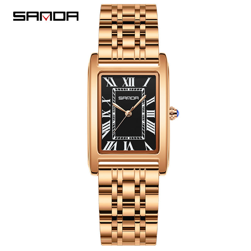 Sanda Live Hot Couple Watch Vintage Square Quartz Watch Waterproof Roman Scale Men's and Women's Watches