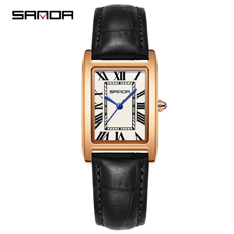 Sanda Live Hot Couple Watch Vintage Square Quartz Watch Waterproof Roman Scale Men's and Women's Watches