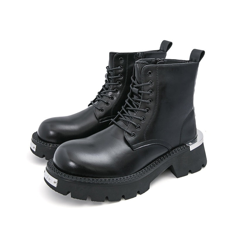 Cross-Border Men's Thick-Soled Heightening Lace-Up Leather Boots British Style Formal Casual Shoes High-Top Leather Shoes Short Boots Large Size Men's Shoes