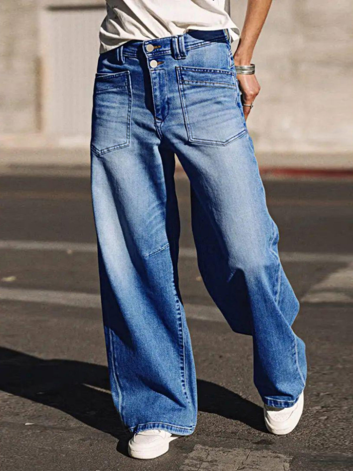 Women's Loose Stretch Jeans, Simple and Fashionable Style, Washed Denim, 2025 New Model