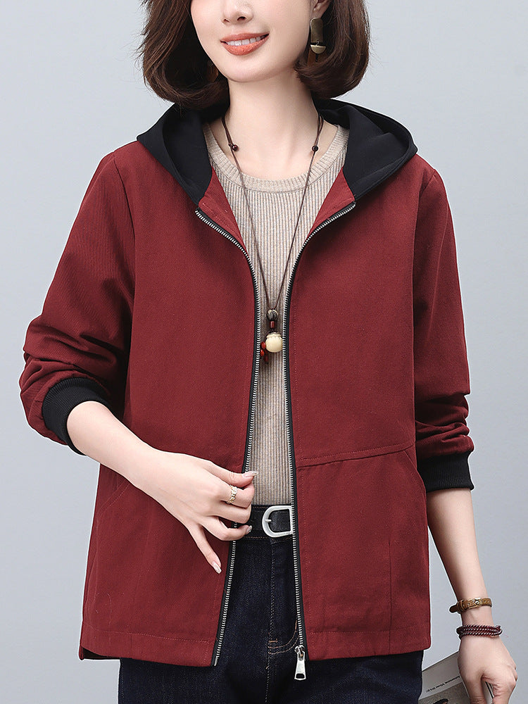 Hooded Jacket for Petite Women, Versatile for Plus-Size, Slimming for Middle-Aged Moms, Casual Cardigan Sweatshirt, Plus-Size Women's Clothing