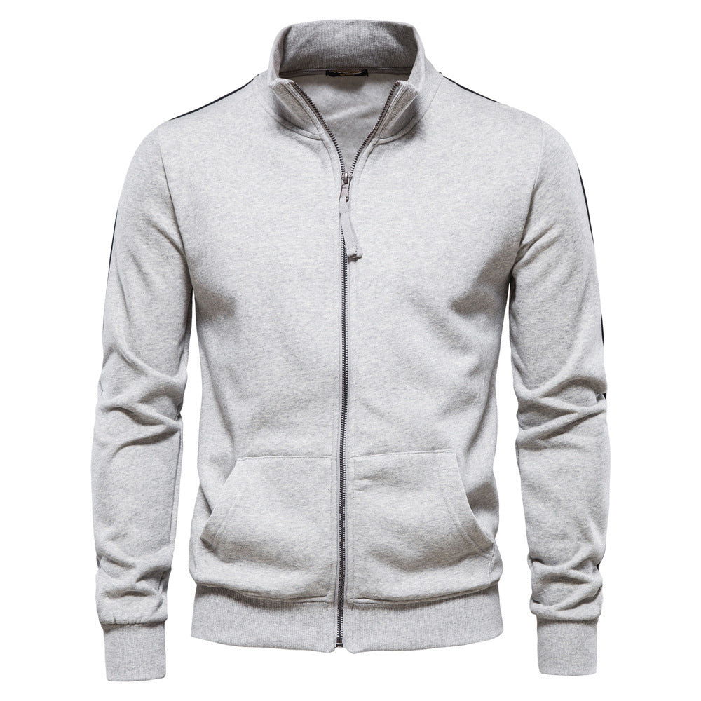 Cross-Border Men's Sports Versatile Stand-Up Collar Zipper Long-Sleeved Sweatshirt Contrasting Color Autumn and Winter Casual Cardigan 2024 New Men's