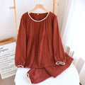 Red Floral Pajamas Women's Spring and Summer Pure Cotton Gauze Double-Layer Thin Long-Sleeved Home Clothes suit