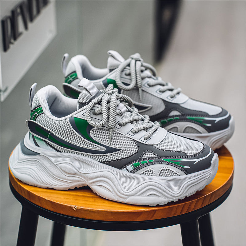 Men's Shoes, Spring Breathable Mesh Trendy Versatile Sneakers, Niche Design, Hong Kong Style Casual Thick-Soled Running Dad Shoes