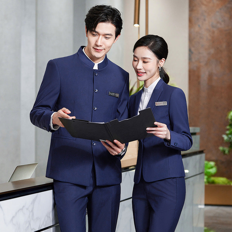 Gray Business Attire for Men and Women, Autumn and Winter Slim Business Bamboo Pattern Suit, Women's Trousers and Vest