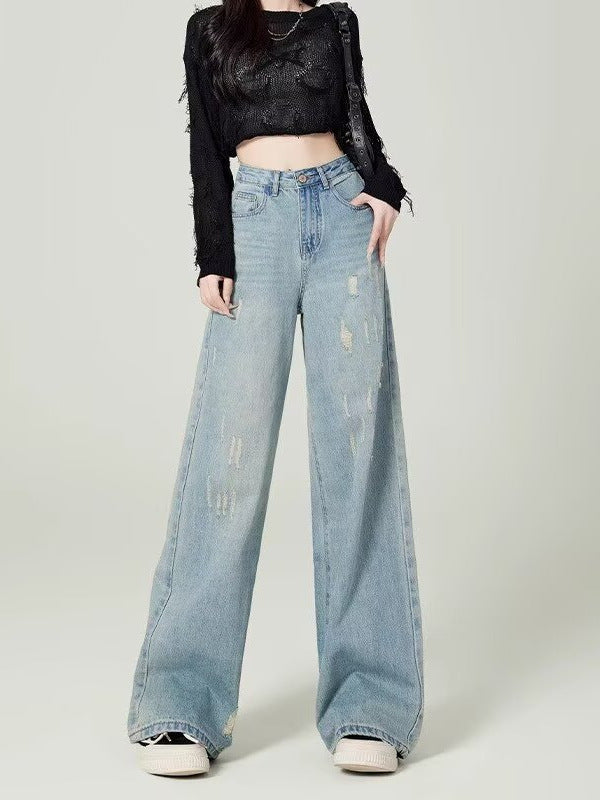 American Style Women's Wide Leg Jeans Spring and Autumn New Design Sense High Waist Slimming Straight Pants Women's Trendy