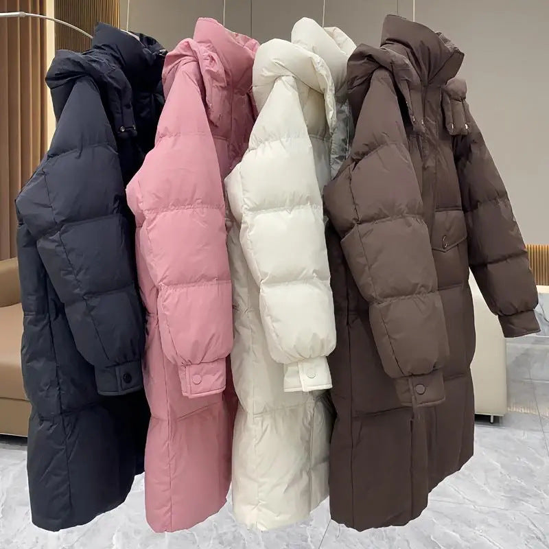 Down cotton-padded jacket long women's 2024 winter cotton-padded coat loose fashion padded cotton-padded coat over knee slimming new cotton-padded jacket