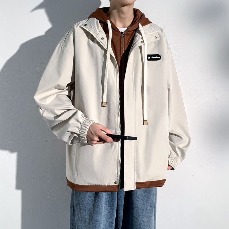 Men's Jackets Spring and Autumn 2024 New Fake Two-Piece Jackets Workwear Trendy Brand Jackets Casual Versatile Handsome Trend