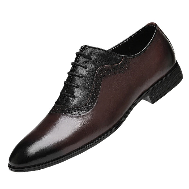 Spring and Autumn men's Brogue leather shoes British pointed Business Formal wear genuine leather men's shoes Oxford single-layer shoes wedding shoes men's shoes