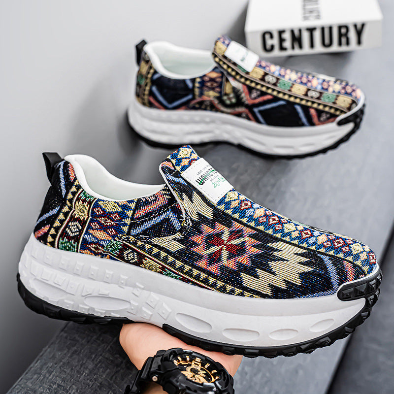 Men's Versatile Printed Thick-Soled Slip-On Canvas Sneakers for Middle-Aged and Young Adults