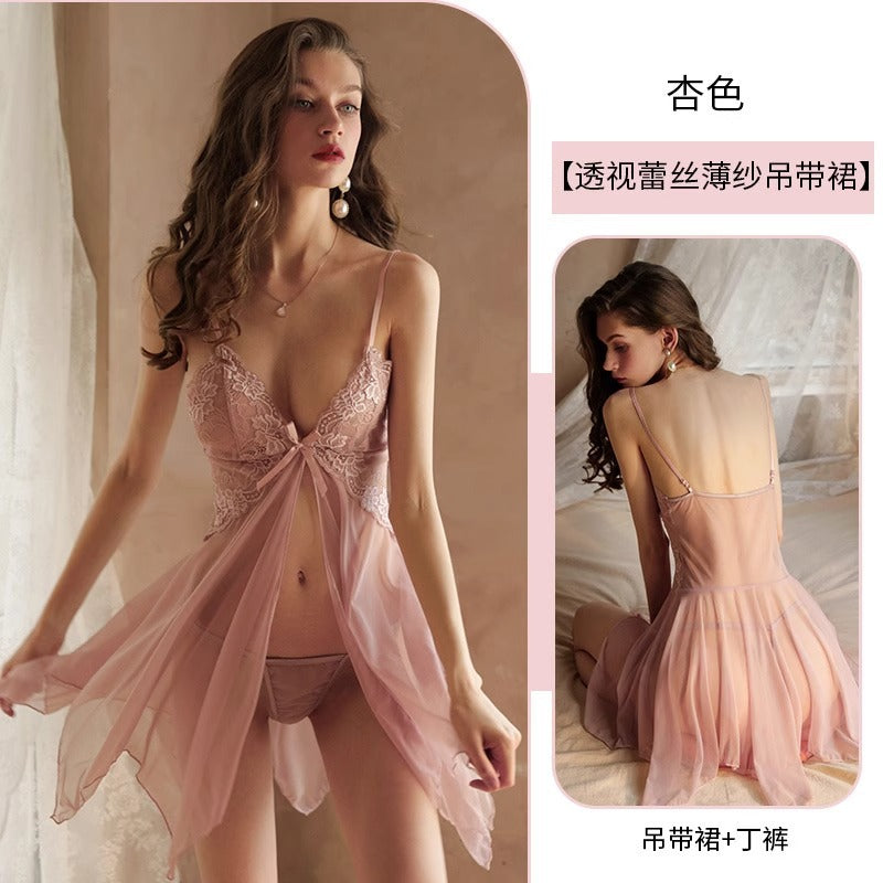 Pajamas Women's Sexy Non-Take-off plus size Underwear Advanced Sense Nightgown Sexy Bed Slip Skirt Pure Desire Qqny Summer