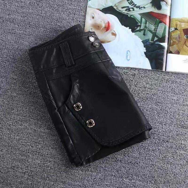 Leather Shorts for Women 2024 New Autumn and Winter High-waisted Slimming Look Black PU Leather Pants for Outer Wear with Boots