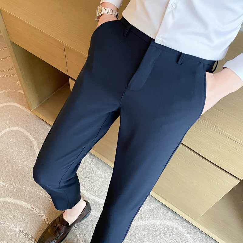 Korean Style Small Western Trousers Men's Autumn and Winter Business Slim-fit Straight Ankle-length Pants 2024 New Arrival Light Luxury Suit Trousers